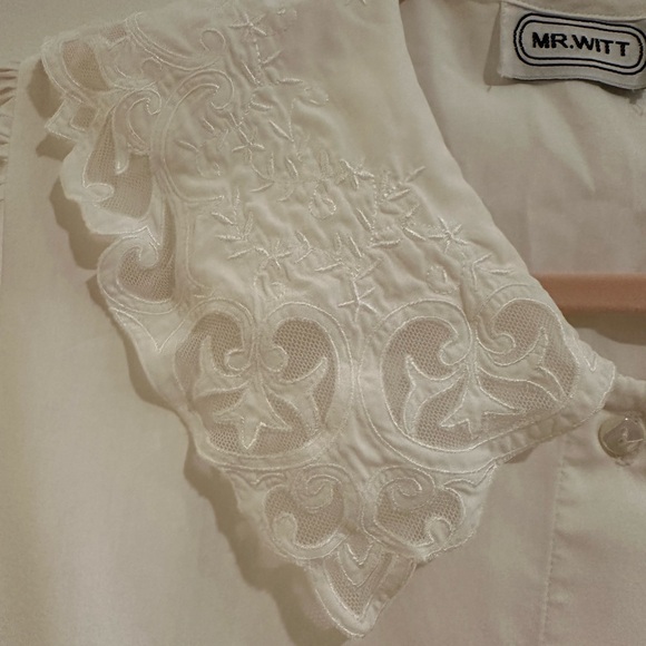 Vintage Mr. Witt lace collar button down white fancy shirt excellent condition - Picture 4 of 11